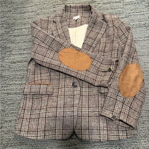 Plaid Blazer with Elbow Patches